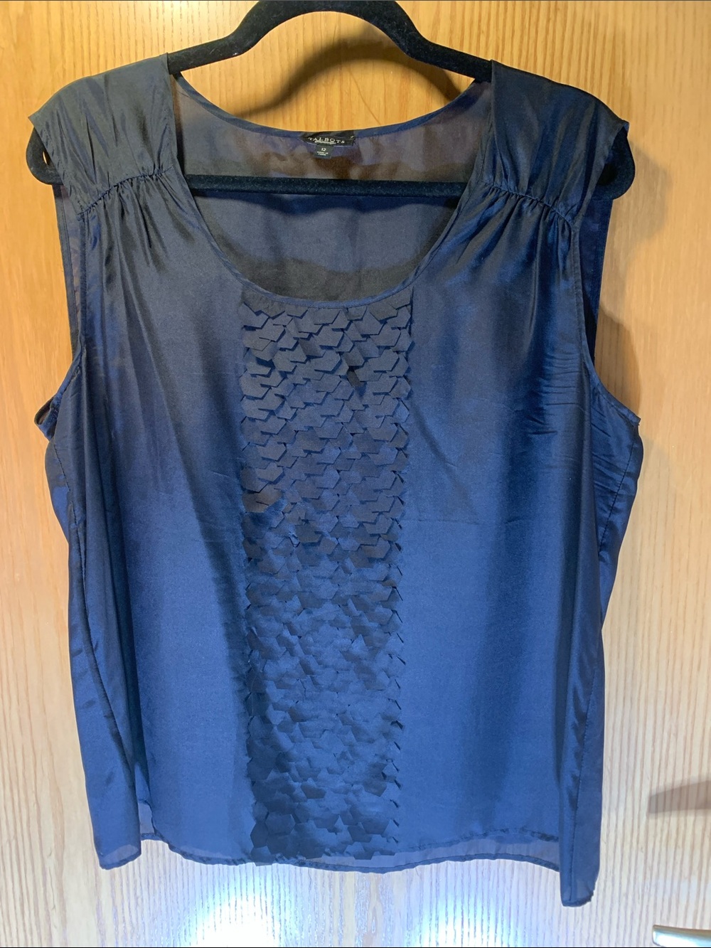 Talbots 100% Silk Sleeveless Black Top with Textured Front Panel - Size 12